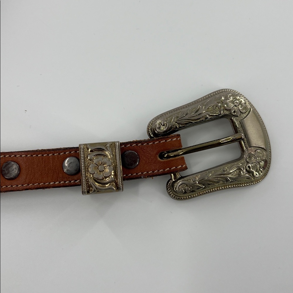 Vintage Brown Leather‎ Belt with Brass Buckle ornate western cowgirl - Picture 5 of 5